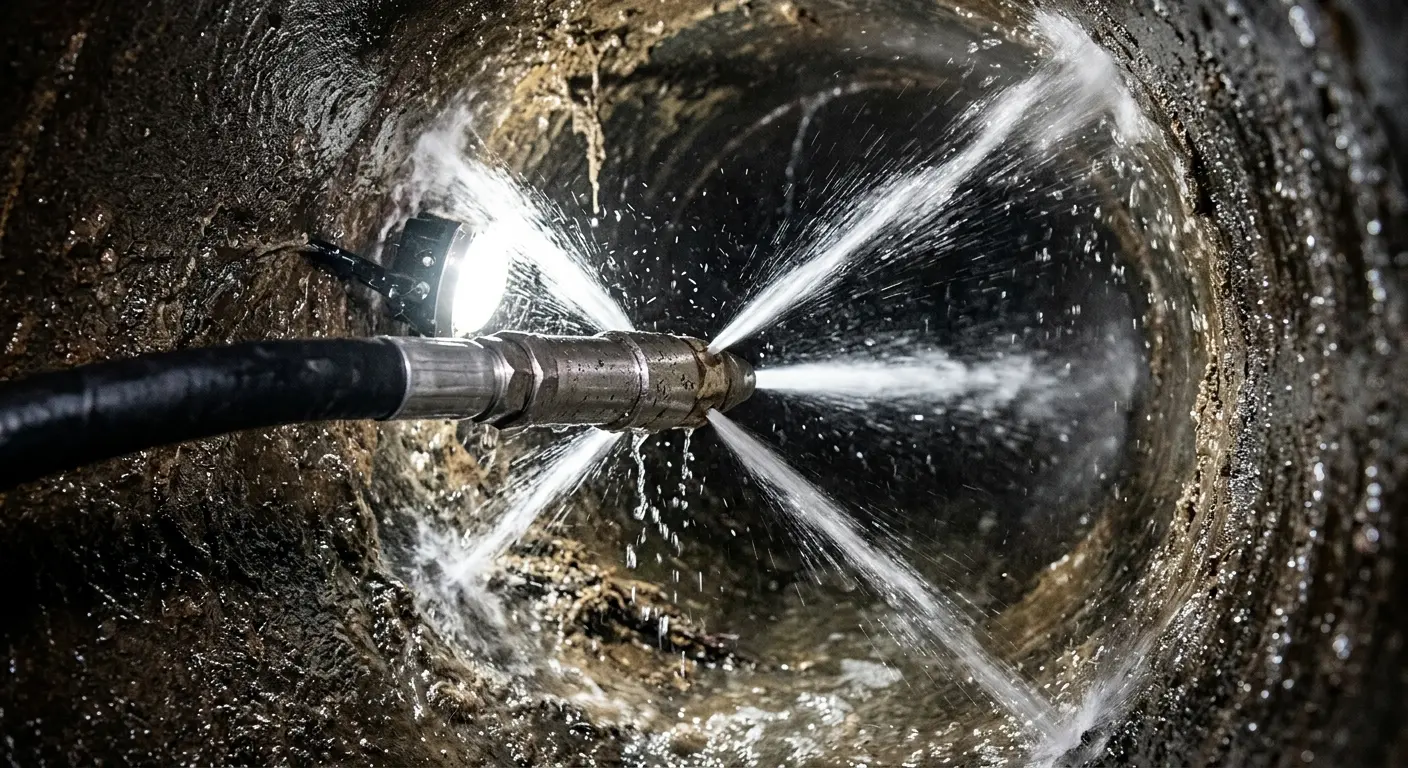 High-pressure hydro jetting nozzle cleaning sewer pipe for Storm Drain Cleaning in Blythe
